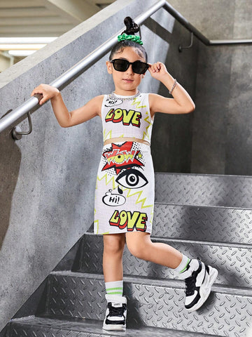 Streecool Kids Girls' Knitted Printed Skirt Set, Trendy & Cool, 2pcs/Set