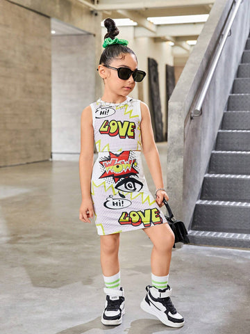 Streecool Kids Girls' Knitted Printed Skirt Set, Trendy & Cool, 2pcs/Set