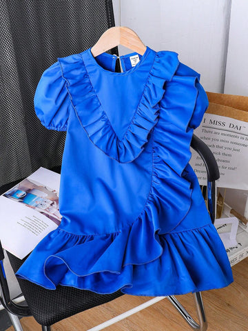 Streecool Kids Little Girls' Round Neck Solid Color Lace Trim Summer Dress