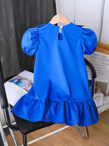 Streecool Kids Little Girls' Round Neck Solid Color Lace Trim Summer Dress