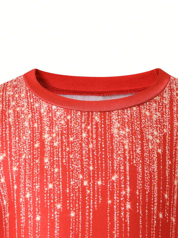 Streecool Kids Matching Girl & Mom Sequin & Floral Print Knit Round Neck Long Sleeve Fitted Mini Dress