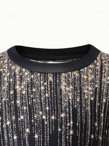 Streecool Kids Mommy And Me Metallic Sequin Print Knitted Mini Dress, Elegant Party/Evening Dress, Family Gathering Matching Outfits For Young Girl