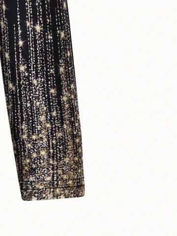 Streecool Kids Mommy And Me Metallic Sequin Print Knitted Mini Dress, Elegant Party/Evening Dress, Family Gathering Matching Outfits For Young Girl