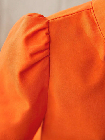 Streecool Kids Orange Stand Collar Dress For Little Girls Suitable For Outdoor Travel, Activities, And Playtime, Perfect For Spring And Summer Seasons.