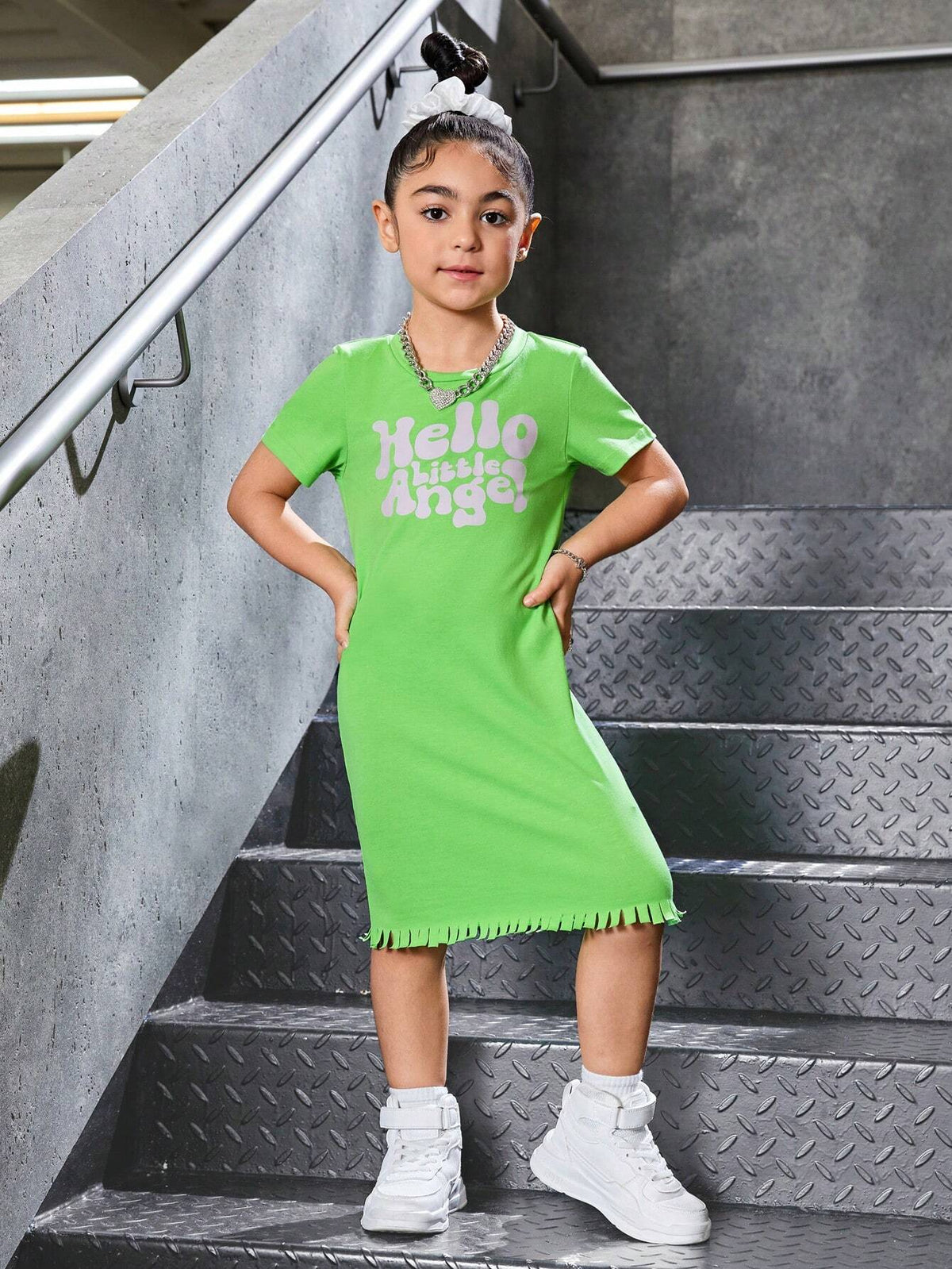 Streecool Kids Toddler Girls' Casual Cool Printed Cut-Out Fringe Round Neck Short-Sleeve Dress And Woven Handbag Set, 2pcs