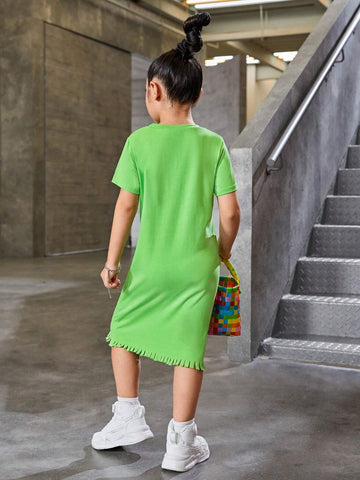 Streecool Kids Toddler Girls' Casual Cool Printed Cut-Out Fringe Round Neck Short-Sleeve Dress And Woven Handbag Set, 2pcs