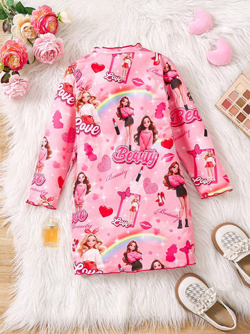Streecool Kids Toddler Girls Sweet Y2K Princess Dress, Fitted Long Sleeve Mini Skirt, Suitable For Summer, Autumn, Winter, School, Daily Wear, Parties, Family Gatherings, Performances, Vacation, Sports, Halloween