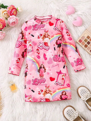 Streecool Kids Toddler Girls Sweet Y2K Princess Dress, Fitted Long Sleeve Mini Skirt, Suitable For Summer, Autumn, Winter, School, Daily Wear, Parties, Family Gatherings, Performances, Vacation, Sports, Halloween