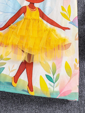 Streecool Kids Young Girl Lovely Princess Print Tulle Dress