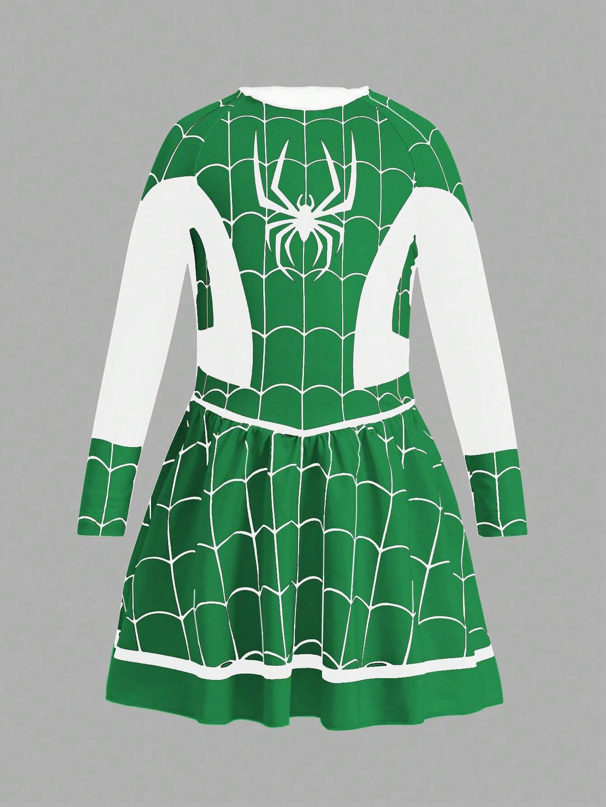 Streecool Kids Young Girl Spider Web Colorblock Print Long Sleeve Dress, Costume For Autumn/Winter