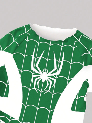 Streecool Kids Young Girl Spider Web Colorblock Print Long Sleeve Dress, Costume For Autumn/Winter