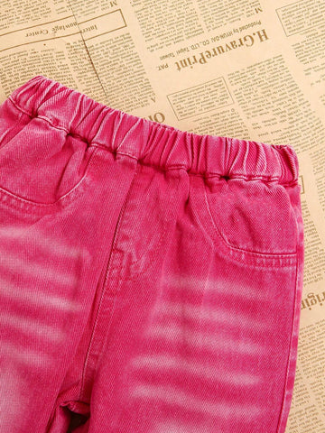 Streecool Kids Young Girls 2-Piece Set: Lace Flare Pants With Slit + Butterfly Print Distressed T-Shirt