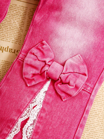 Streecool Kids Young Girls 2-Piece Set: Lace Flare Pants With Slit + Butterfly Print Distressed T-Shirt