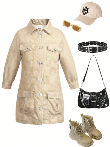 Streecool Kids Young Girls Solid Color Simple Daily Dress