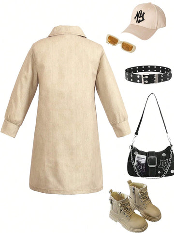 Streecool Kids Young Girls Solid Color Simple Daily Dress