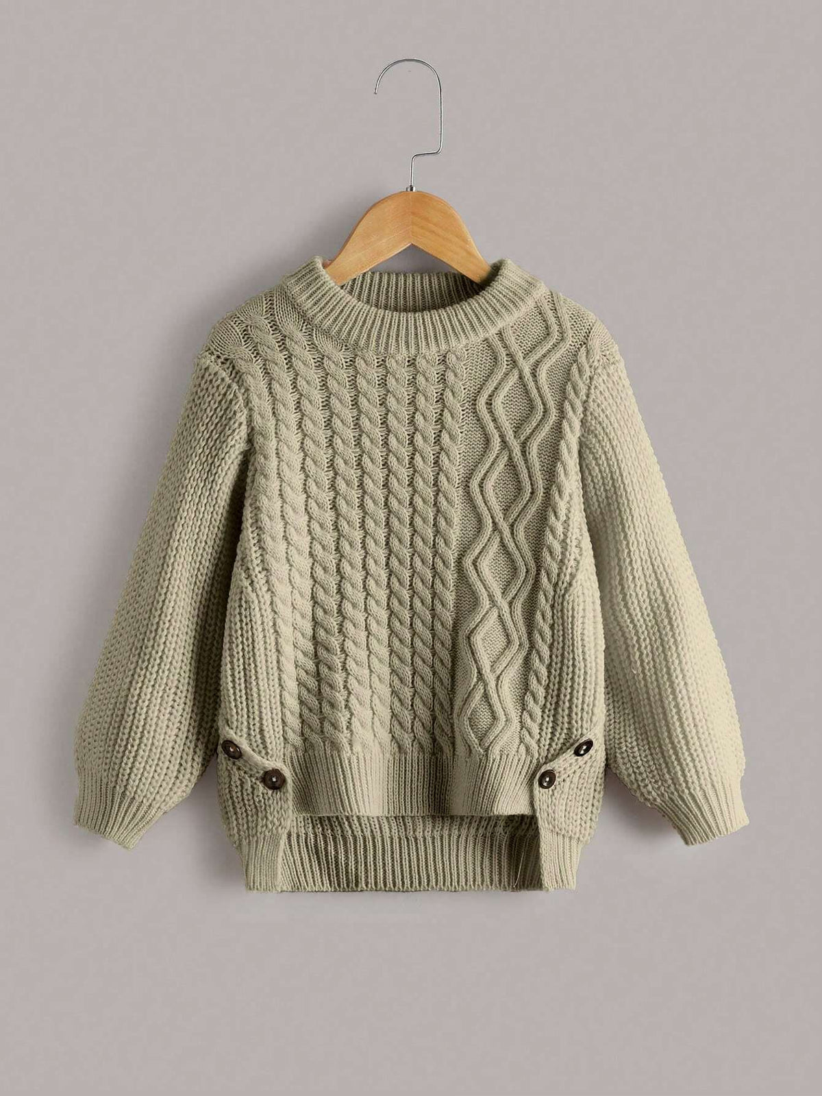 Streecool Kids Young Girls Sweater Three-Dimensional Twisted Rope, Braided, Asymmetrical Buttons, Casual And Versatile