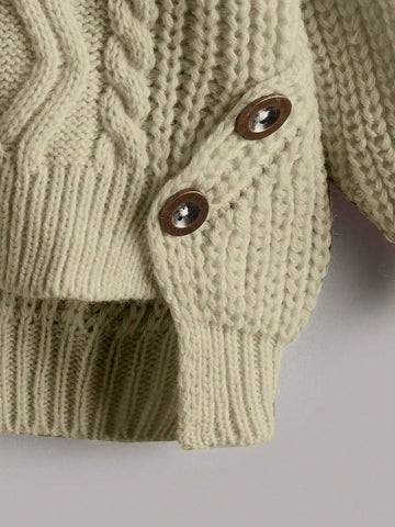 Streecool Kids Young Girls Sweater Three-Dimensional Twisted Rope, Braided, Asymmetrical Buttons, Casual And Versatile