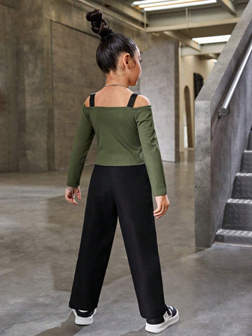 Streecool Kids Young Girls' Tank Top T-Shirt + Casual Long Pants Outfit Set