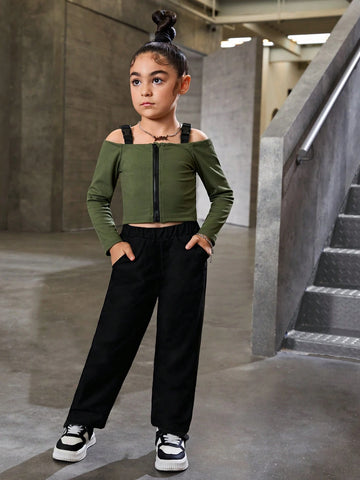 Streecool Kids Young Girls' Tank Top T-Shirt + Casual Long Pants Outfit Set