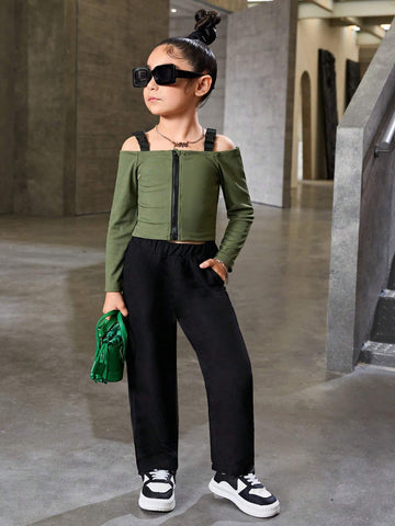 Streecool Kids Young Girls' Tank Top T-Shirt + Casual Long Pants Outfit Set