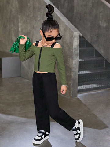 Streecool Kids Young Girls' Tank Top T-Shirt + Casual Long Pants Outfit Set