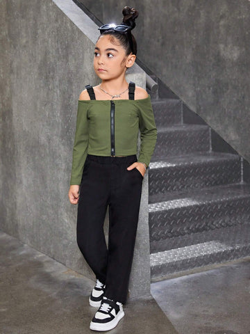 Streecool Kids Young Girls' Tank Top T-Shirt + Casual Long Pants Outfit Set