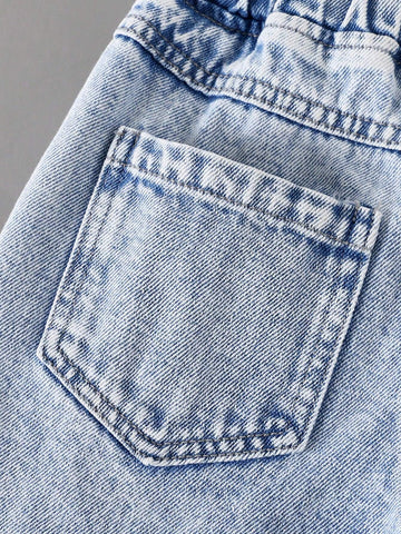 Streecool Kids Young Girls Y2K Style Creative Embroidered Roses Ripped Distressed Vintage Wash Fashion Versatile Loose Straight Fit Full Cotton Denim Jeans