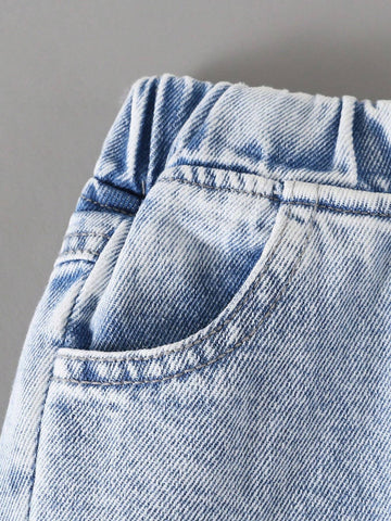 Streecool Kids Young Girls Y2K Style Creative Embroidered Roses Ripped Distressed Vintage Wash Fashion Versatile Loose Straight Fit Full Cotton Denim Jeans