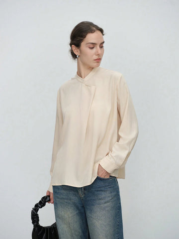 Stylify 1pc Ladies Regular Apricot Long Sleeve Draped Blouse