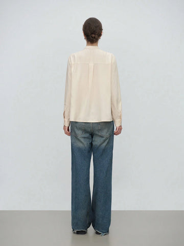 Stylify 1pc Ladies Regular Apricot Long Sleeve Draped Blouse