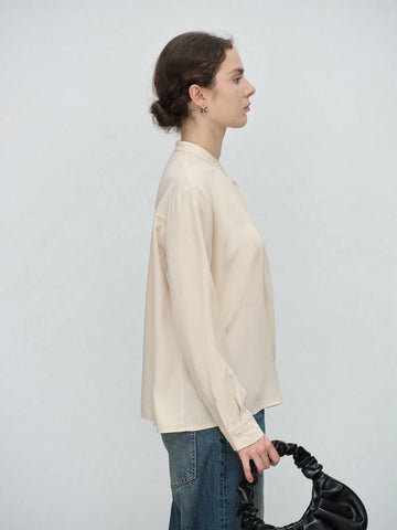 Stylify 1pc Ladies Regular Apricot Long Sleeve Draped Blouse