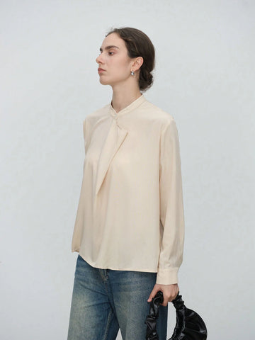 Stylify 1pc Ladies Regular Apricot Long Sleeve Draped Blouse