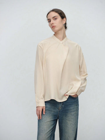 Stylify 1pc Ladies Regular Apricot Long Sleeve Draped Blouse