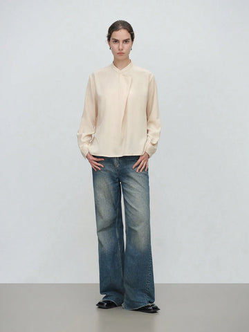 Stylify 1pc Ladies Regular Apricot Long Sleeve Draped Blouse