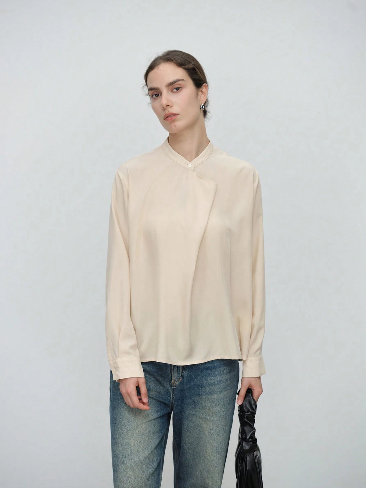 Stylify 1pc Ladies Regular Apricot Long Sleeve Draped Blouse