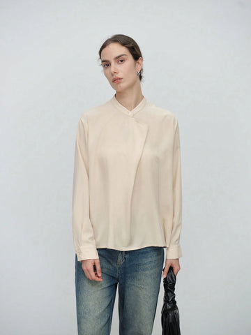 Stylify 1pc Ladies Regular Apricot Long Sleeve Draped Blouse