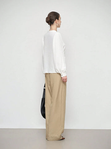 Stylify Plain Front Button Long Sleeve Simplistic Casual Top