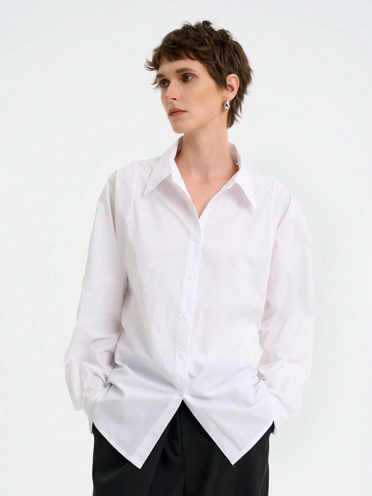 Women's Extremely Minimalist Pure Cotton Comfortable Skin-Friendly Moisture-Wicking Waist Decor Long Sleeve Shirt,