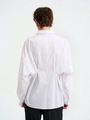 Women's Extremely Minimalist Pure Cotton Comfortable Skin-Friendly Moisture-Wicking Waist Decor Long Sleeve Shirt,