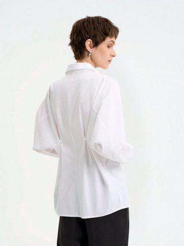 Women's Extremely Minimalist Pure Cotton Comfortable Skin-Friendly Moisture-Wicking Waist Decor Long Sleeve Shirt,