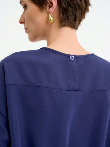 Women's Fashion Commuter Casual Elegant Comfortable Long Sleeve Round Neck Pleated Hem Solid