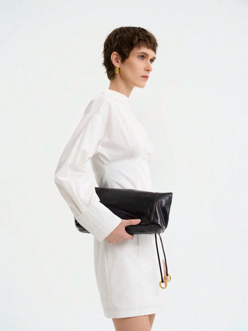 Women's Fashion Office Casual Long Sleeve Waist Cinched Contrast Sleeve Solid Color Shirt Dress