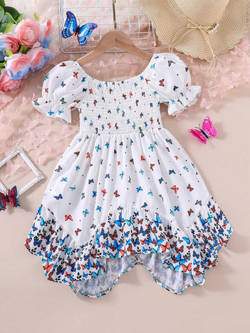 Summer Young Girl Butterfly Print Vacation Dress