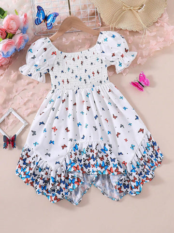 Summer Young Girl Butterfly Print Vacation Dress