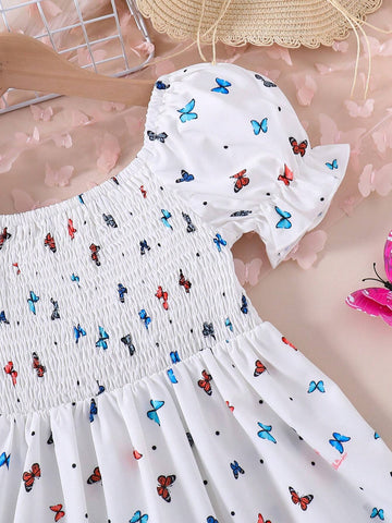 Summer Young Girl Butterfly Print Vacation Dress