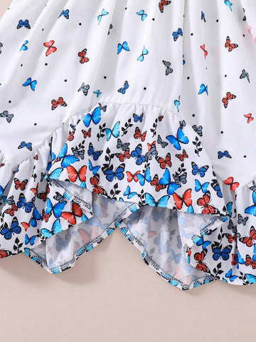 Summer Young Girl Butterfly Print Vacation Dress