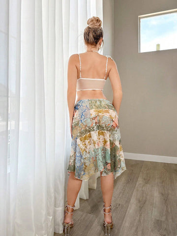 Sweetina Women's Holiday Floral Patchwork Flare Hem Skirt