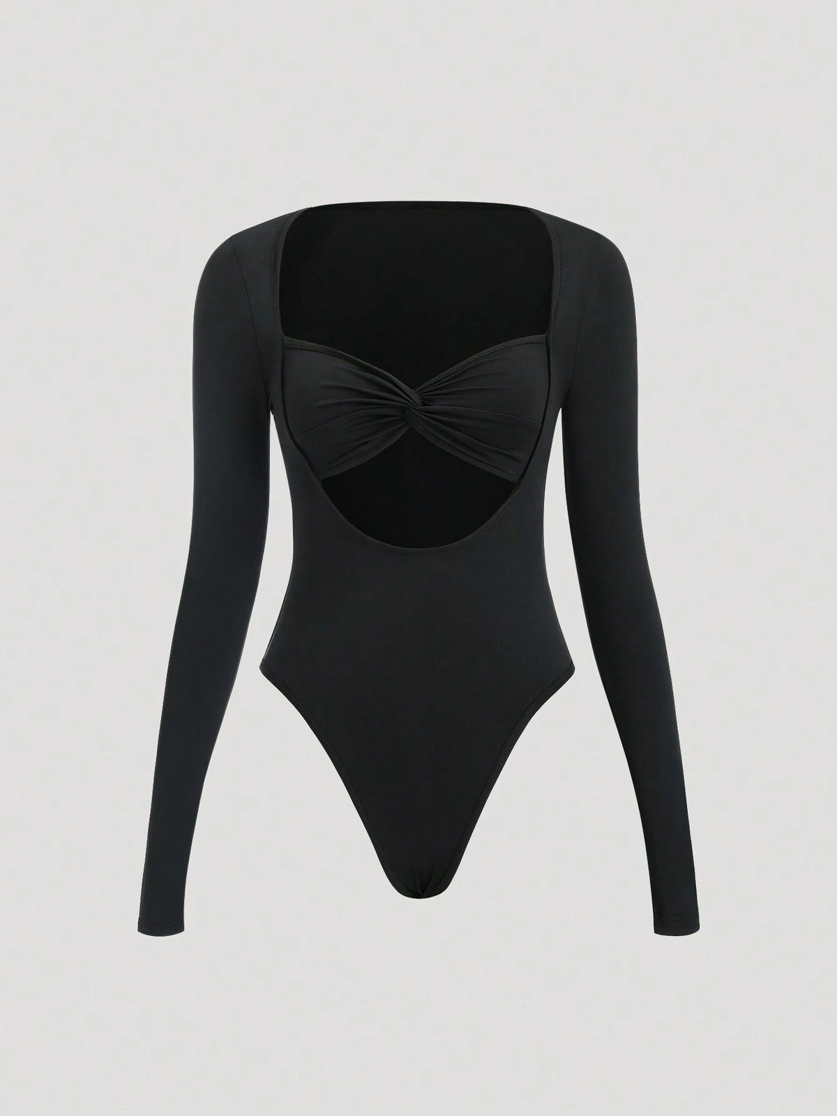 1pc Women's Solid Color Long Sleeve Sexy Cutout Twist Bodysuit, Autumn