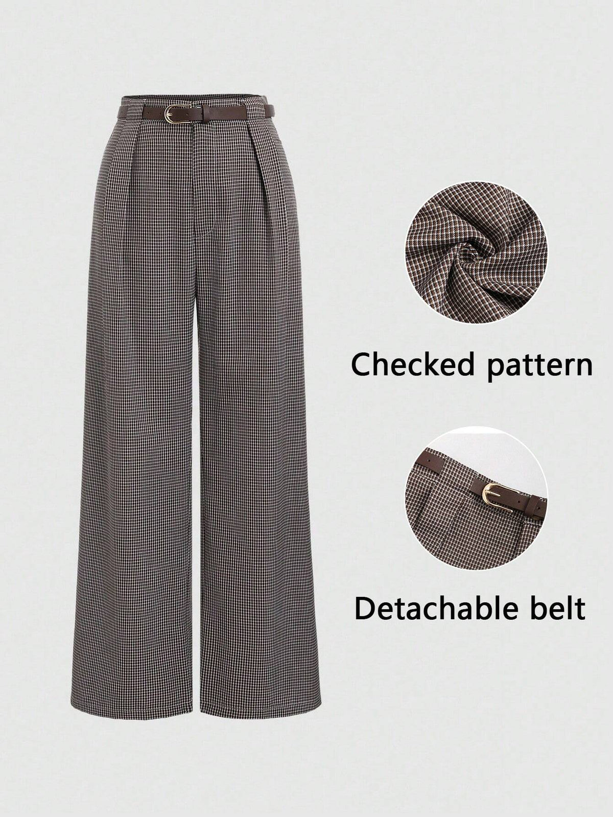 Sweetro Casual Checkered Straight-Leg Pants With Belt