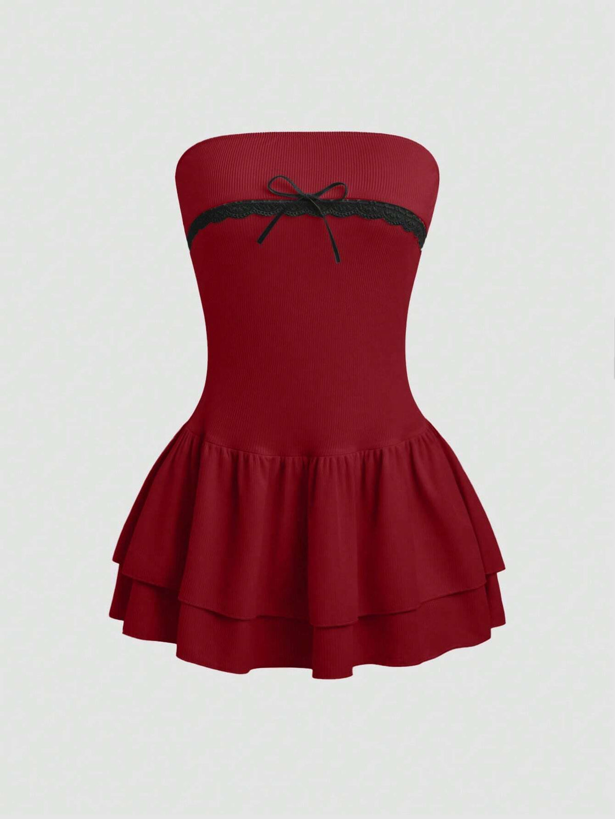 Sweetro Colorblock Butterfly Decor Ruffle Tier Sleeveless Bandeau Dress